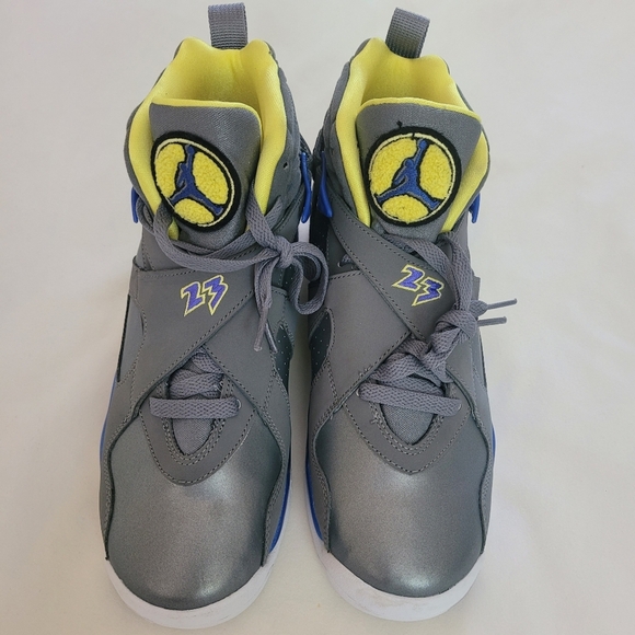 Air Jordan 2013 8 Retro GS‎ 'Laney' NWOT Girls Shoes Size 7Y Blue Yellow Gray - Picture 4 of 9